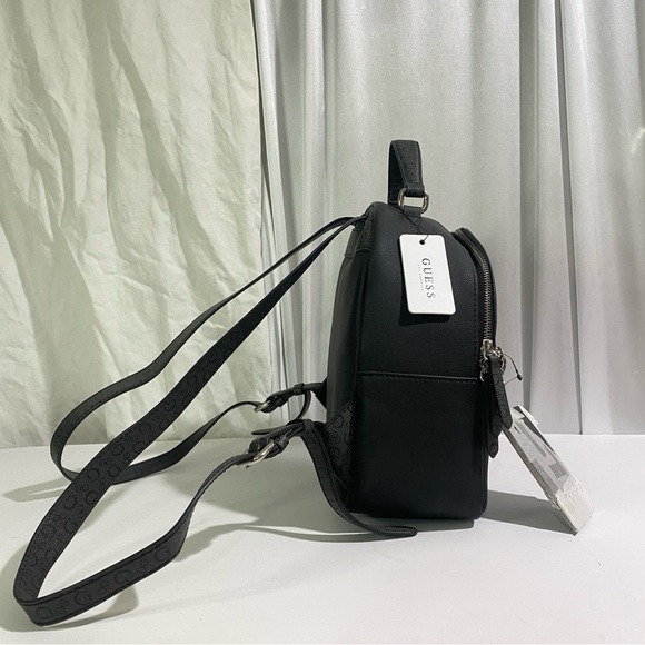 NWT Guess Turley SV755331 Women's Coal Black Faux Leather Logo Backpack W/Wallet - Picture 5 of 14